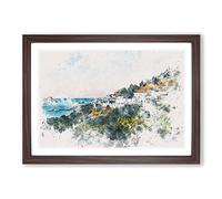 Big Box Art The Island of Rhodes in Greece Watercolour Framed Wall Art Picture Print Ready to Hang, Walnut A2 (62 x 45 cm)
