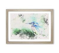 Big Box Art The Kingfisher Bird Looking West Watercolour Framed Wall Art Picture Print Ready to Hang, Oak A2 (62 x 45 cm)
