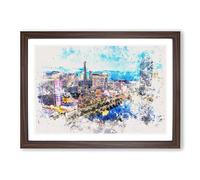 Big Box Art The Las Vegas Strip Watercolour Framed Wall Art Picture Print Ready to Hang, Walnut A2 (62 x 45 cm)