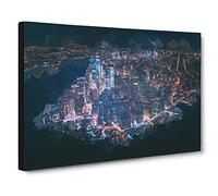 Big Box Art The Lights of New York City in Abstract Canvas Wall Art Framed Picture Print, 30 x 20 Inch (76 x 50 cm), Blue, Blue, Lavender
