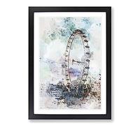 Big Box Art The London Eye in Abstract Framed Wall Art Picture Print Ready to Hang, Black A2 (62 x 45 cm)