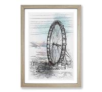 Big Box Art The London Eye Sketch Framed Wall Art Picture Print Ready to Hang, Oak A2 (62 x 45 cm)