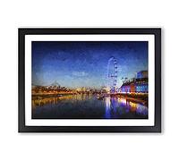 Big Box Art The London Eye & Thames River in Abstract Framed Wall Art Picture Print Ready to Hang, Black A2 (62 x 45 cm)