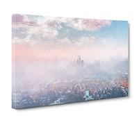 Big Box Art The London Skyline in The Summer in Abstract Canvas Wall Art Framed Picture Print, 30 x 20 Inch (76 x 50 cm), Pink, Grey, Blue, Grey