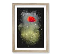 Big Box Art The Lone Poppy Flower Paint Splash Framed Wall Art Picture Print Ready to Hang, Oak A2 (62 x 45 cm)