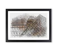 Big Box Art The Louvre in Paris Vol.2 Sketch Framed Wall Art Picture Print Ready to Hang, Black A2 (62 x 45 cm)