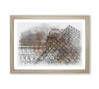 Big Box Art The Louvre in Paris Vol.2 Sketch Framed Wall Art Picture Print Ready to Hang, Oak A2 (62 x 45 cm)