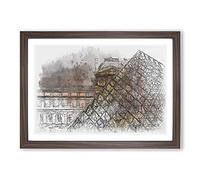 Big Box Art The Louvre in Paris Vol.2 Sketch Framed Wall Art Picture Print Ready to Hang, Walnut A2 (62 x 45 cm)