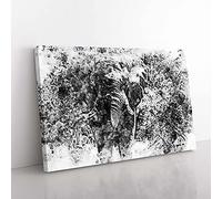 Big Box Art The Majestic Elephant in Abstract Canvas Wall Art Print Ready to Hang Picture, 76 x 50 cm (30 x 20 Inch), White, Black, Grey, Black