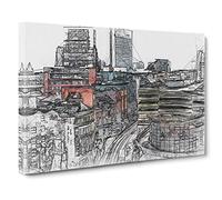Big Box Art The Manchester Skyline in Abstract Canvas Wall Art Framed Picture Print, 30 x 20 Inch (76 x 50 cm), White, Grey, Black, Mauve