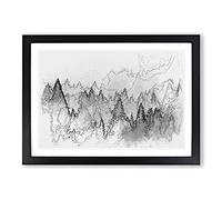 Big Box Art The Misty Forest Sketch Framed Wall Art Picture Print Ready to Hang, Black A2 (62 x 45 cm)