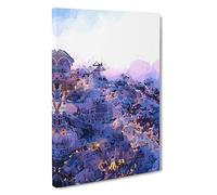 Big Box Art The Oia Santorini Skyline in Greece in Abstract Canvas Wall Art Framed Picture Print, 30 x 20 Inch (76 x 50 cm), White, Blue, Blue, Lavender, Purple