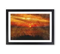 Big Box Art The Orange Sunset Painting Framed Wall Art Picture Print Ready to Hang, Black A2 (62 x 45 cm)