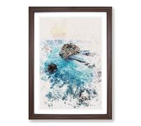 Big Box Art The Rock of Aphrodite Beach in Cyprus Watercolour Framed Wall Art Picture Print Ready to Hang, Walnut A2 (62 x 45 cm)