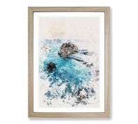 Big Box Art The Rock of Aphrodite Beach in Cyprus Watercolour Framed Wall Art Picture Print Ready to Hang, Oak A2 (62 x 45 cm)