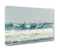 Big Box Art The Rolling Waves in Abstract Canvas Wall Art Framed Picture Print, 30 x 20 Inch (76 x 50 cm), White, Greige, Turquoise, Teal