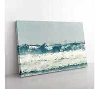 Big Box Art The Rolling Waves in Abstract Canvas Wall Art Print Ready to Hang Picture, 76 x 50 cm (30 x 20 Inch), White, Greige, Turquoise, Teal