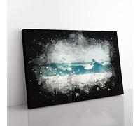 Big Box Art The Rolling Waves Paint Splash Canvas Wall Art Print Ready to Hang Picture, 76 x 50 cm (30 x 20 Inch), White, Greige, Turquoise, Teal