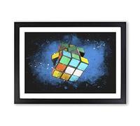 Big Box Art The Rubik Cube Paint Splash Framed Wall Art Picture Print Ready to Hang, Black A2 (62 x 45 cm)