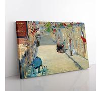 Big Box Art The Rue Mosnier with Flags by Edouard Manet Canvas Wall Art Print Ready to Hang Picture, 76 x 50 cm (30 x 20 Inch), Gold, Grey, Teal