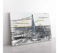 Big Box Art The Shard London England Skyline in Abstract Canvas Wall Art Print Ready to Hang Picture, 76 x 50 cm (30 x 20 Inch), White, Grey, Black