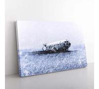 Big Box Art The Solheimasandur Plane Wreck in Iceland by Canvas Wall Art Print Ready to Hang Picture, 76 x 50 cm (30 x 20 Inch), Grey, Blue, Black