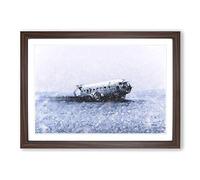 Big Box Art The Solheimasandur Plane Wreck in Iceland by Framed Wall Art Picture Print Ready to Hang, Walnut A2 (62 x 45 cm)
