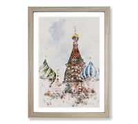 Big Box Art The St Basils Cathedral Russia Watercolour Framed Wall Art Picture Print Ready to Hang, Oak A2 (62 x 45 cm)