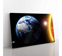 Big Box Art The Sun & Earth Canvas Wall Art Print Ready to Hang Picture, 76 x 50 cm (30 x 20 Inch), Black, Brown, Blue, Grey, Yellow
