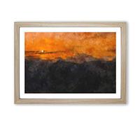 Big Box Art The Sun Over The Mountains Painting Framed Wall Art Picture Print Ready to Hang, Oak A2 (62 x 45 cm)