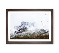 Big Box Art The Swiss Alps with a Flock of Birds in Abstract Framed Wall Art Picture Print Ready to Hang, Walnut A2 (62 x 45 cm)