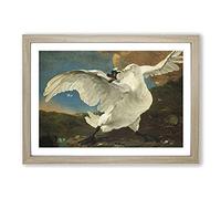 Big Box Art The Threatened Swan by Jan Asselijn Framed Wall Art Picture Print Ready to Hang, Oak A2 (62 x 45 cm)