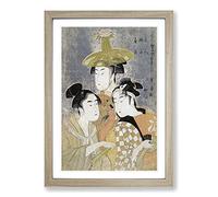 Big Box Art The Three Women by Kitagawa Utamaro Framed Wall Art Picture Print Ready to Hang, Oak A2 (62 x 45 cm)