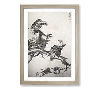 Big Box Art The Two Eagles by Bada Shanren Framed Wall Art Picture Print Ready to Hang, Oak A2 (62 x 45 cm)