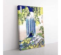Big Box Art The Yoro Waterfall in Mino Province by Katsushika Hokusai Painting Canvas Wall Art Print Ready to Hang Picture, 76 x 50 cm (30 x 20 Inch), White, Yellow, Green, Blue