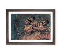 Big Box Art Three Ballet Ballerina Dancers in Pink by Edgar Degas Framed Wall Art Picture Print Ready to Hang, Walnut A2 (62 x 45 cm)