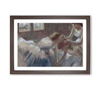 Big Box Art Three Ballet Ballerina Dancers Preparing by Edgar Degas Framed Wall Art Picture Print Ready to Hang, Walnut A2 (62 x 45 cm)