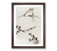 Big Box Art Three Birds Perched on Blossom Branches by Katsushika Hokusai Framed Wall Art Picture Print Ready to Hang, Walnut A2 (62 x 45 cm)