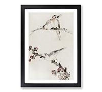 Big Box Art Three Birds Perched on Blossom Branches by Katsushika Hokusai Framed Wall Art Picture Print Ready to Hang, Black A2 (62 x 45 cm)