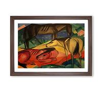 Big Box Art Three Horses by Franz Marc Framed Wall Art Picture Print Ready to Hang, Walnut A2 (62 x 45 cm)