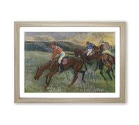 Big Box Art Three Jockeys by Edgar Degas Framed Wall Art Picture Print Ready to Hang, Oak A2 (62 x 45 cm)