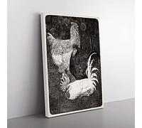 Big Box Art Three Roosters by Theo Van Hoytema Canvas Wall Art Print Ready to Hang Picture, 76 x 50 cm (30 x 20 Inch), Black, Black, White