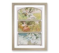 Big Box Art Three Seasons by Alphonse Mucha Framed Wall Art Picture Print Ready to Hang, Oak A2 (62 x 45 cm)