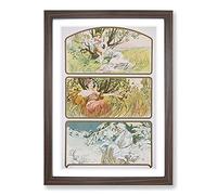 Big Box Art Three Seasons by Alphonse Mucha Framed Wall Art Picture Print Ready to Hang, Walnut A2 (62 x 45 cm)