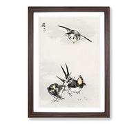 Big Box Art Three Swallows by Numata Kashu Framed Wall Art Picture Print Ready to Hang, Walnut A2 (62 x 45 cm)