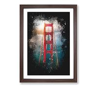 Big Box Art Through the Golden Gate Bridge Paint Splash Framed Wall Art Picture Print Ready to Hang, Walnut A2 (62 x 45 cm)