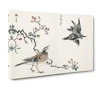 Big Box Art Thrush Birds by Numata Kashu Painting Canvas Wall Art Framed Picture Print, 30 x 20 Inch (76 x 50 cm), White, Grey, Black