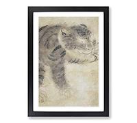 Big Box Art Tiger Licking its Paw by Tawaraya Sotatsu Framed Wall Art Picture Print Ready to Hang, Black A2 (62 x 45 cm)