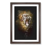 Big Box Art Tiger Roar Paint Splash Framed Wall Art Picture Print Ready to Hang, Walnut A2 (62 x 45 cm)