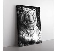 Big Box Art Tiger Vol.3 Painting Canvas Wall Art Print Ready to Hang Picture, 76 x 50 cm (30 x 20 Inch), White, Black, Black
